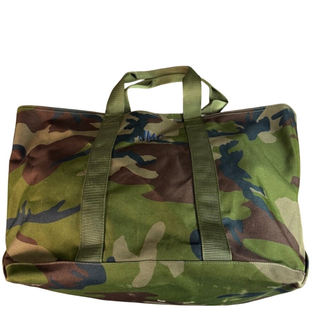 LL Bean Boat and Tote Bag Camo Canvas Monogrammed JMC Large Woodland Green
